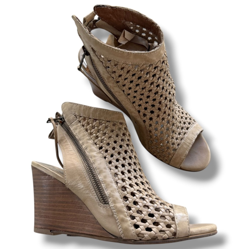Diba True Size 9.5 Taupe Woven Leather Cutout In Between Wedge Ankle Bootie Boho